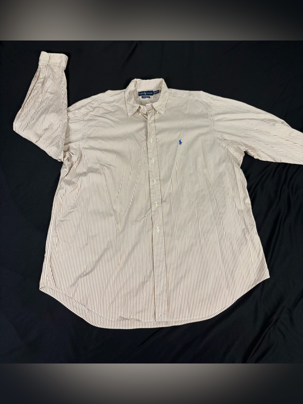 Ralph Lauren Mens Light Brown Striped Long Sleeve Button Up Size 18-XXL